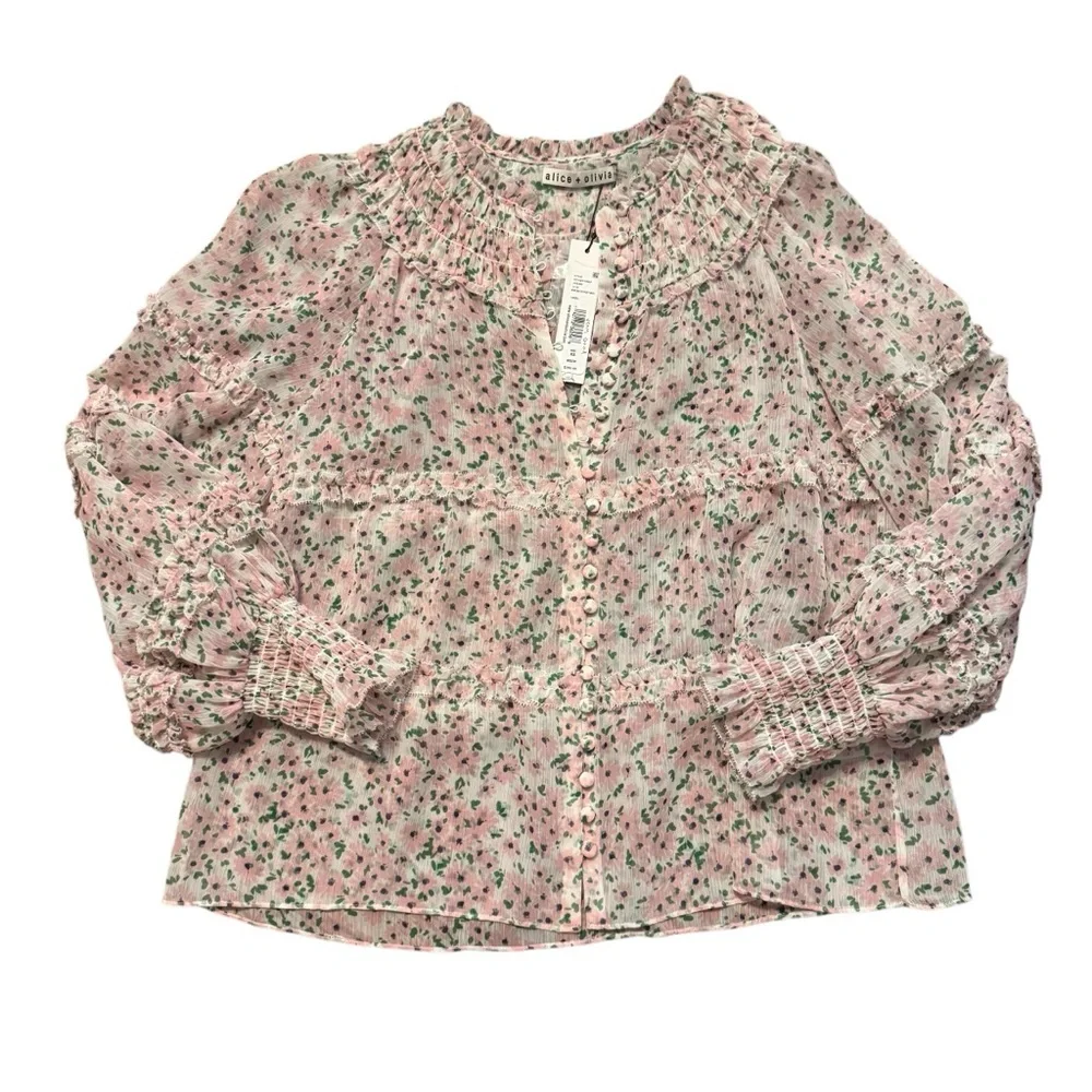 Alice + Olivia Pink and Green Floral Blouse, NWT, Size XS, High Fashion - Picture 3 of 9